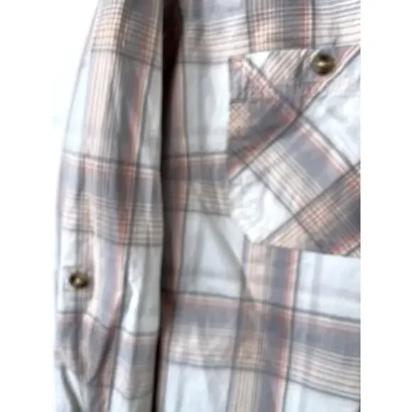 Carhartt Women's Button Up Shirt Roll Tab Sleeves in gray/peach plaid, size XL - Picture 6 of 9